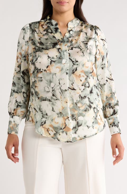 Pleated Split Neck Top (Plus)