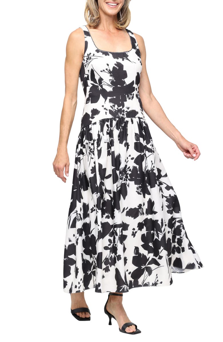 SL FASHIONS Floral Drop Waist Gown, Main, color, Ivory Black