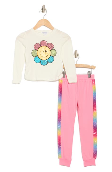 Kids' Flower Sequin Top & Joggers Set (Toddler & Little Kid)