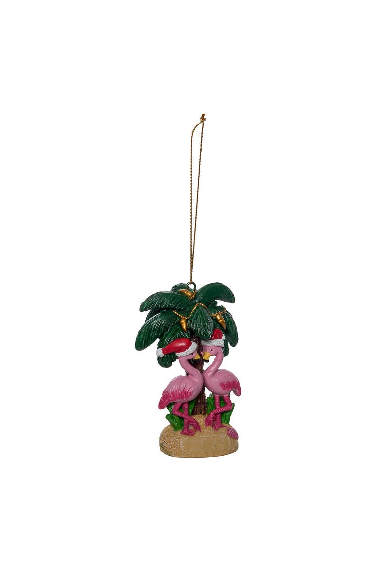 Palm With Flamingo Pair Tree Ornament, Alternate, color, Pink