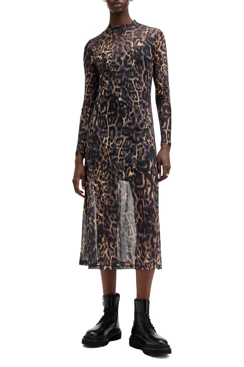 Hanna Long Sleeve Mesh Midi Dress, Main, color, JINX GOLDEN BROWN