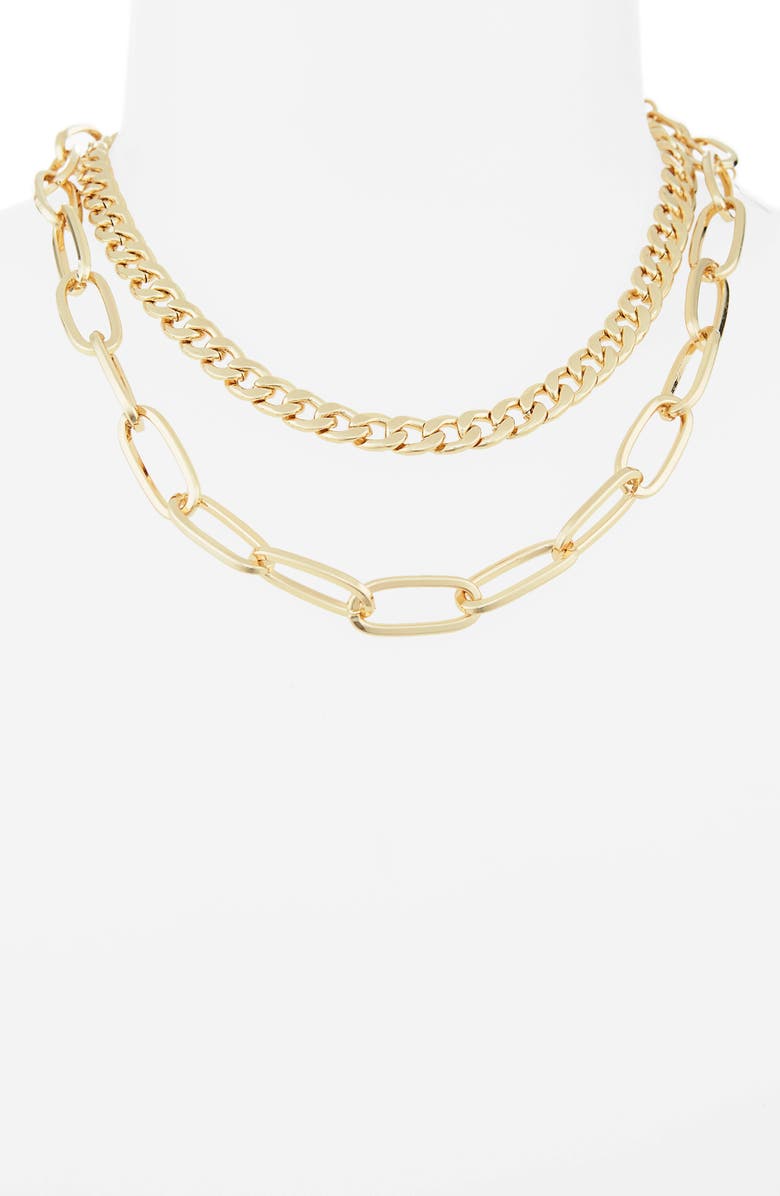 Panacea Double Layer Chain Link Necklace, Alternate, color, Gold