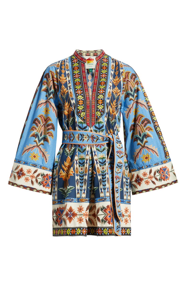 FARM Rio Embroidered Tapestry Long Sleeve Minidress, Alternate, color, Blue