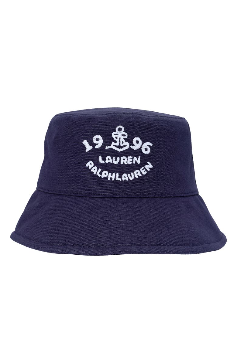 Lauren Ralph Lauren Embroidered Logo Bucket Hat, Main, color, Refined Navy