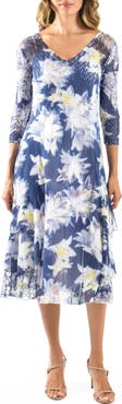 Komarov Floral Charmeuse & Chiffon Cocktail Dress