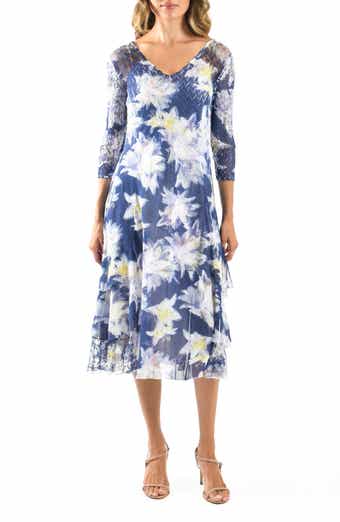 Komarov Floral Charmeuse & Chiffon Cocktail Dress