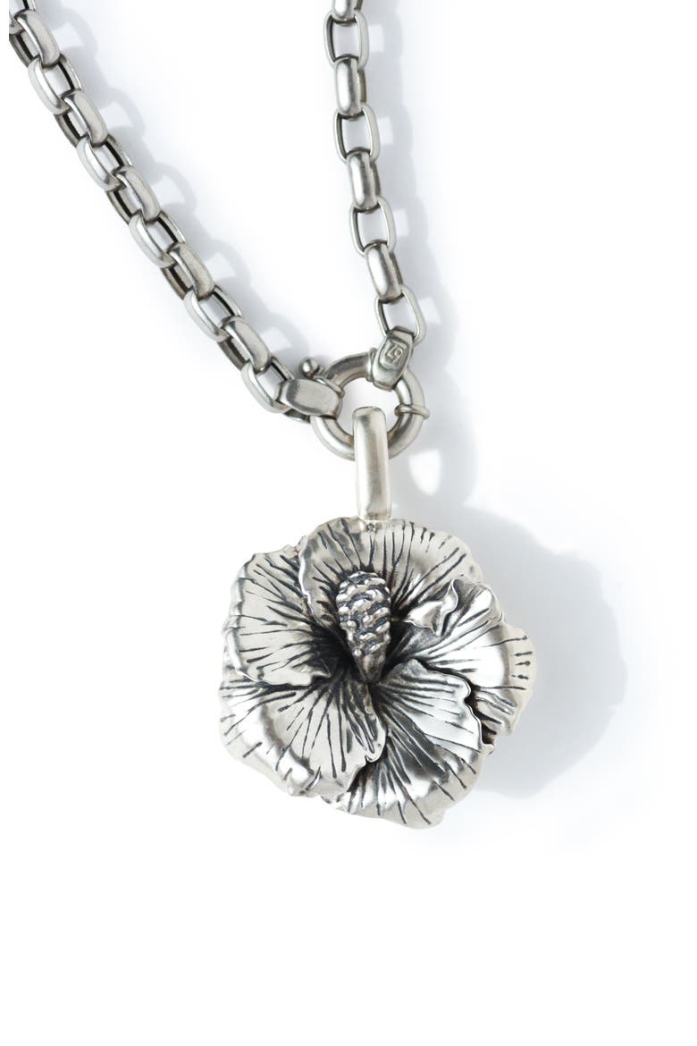 Hibiscus Flower Necklace, Main, color, Silver