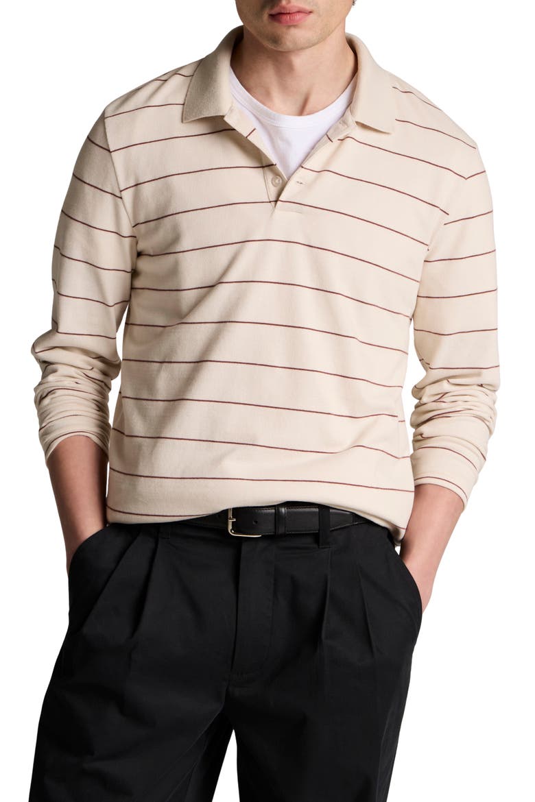Stripe Long Sleeve Polo, Main, color, SMOCK WHITE/DEEP SAT
