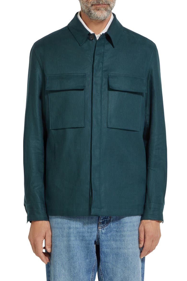 Oasi Linen Twill Overshirt, Main, color, TEAL GREEN