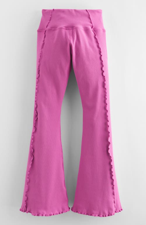 Shop Zella Girl Kids' All In Ribbed High Waist Flare Leggings In Pink Rosebud