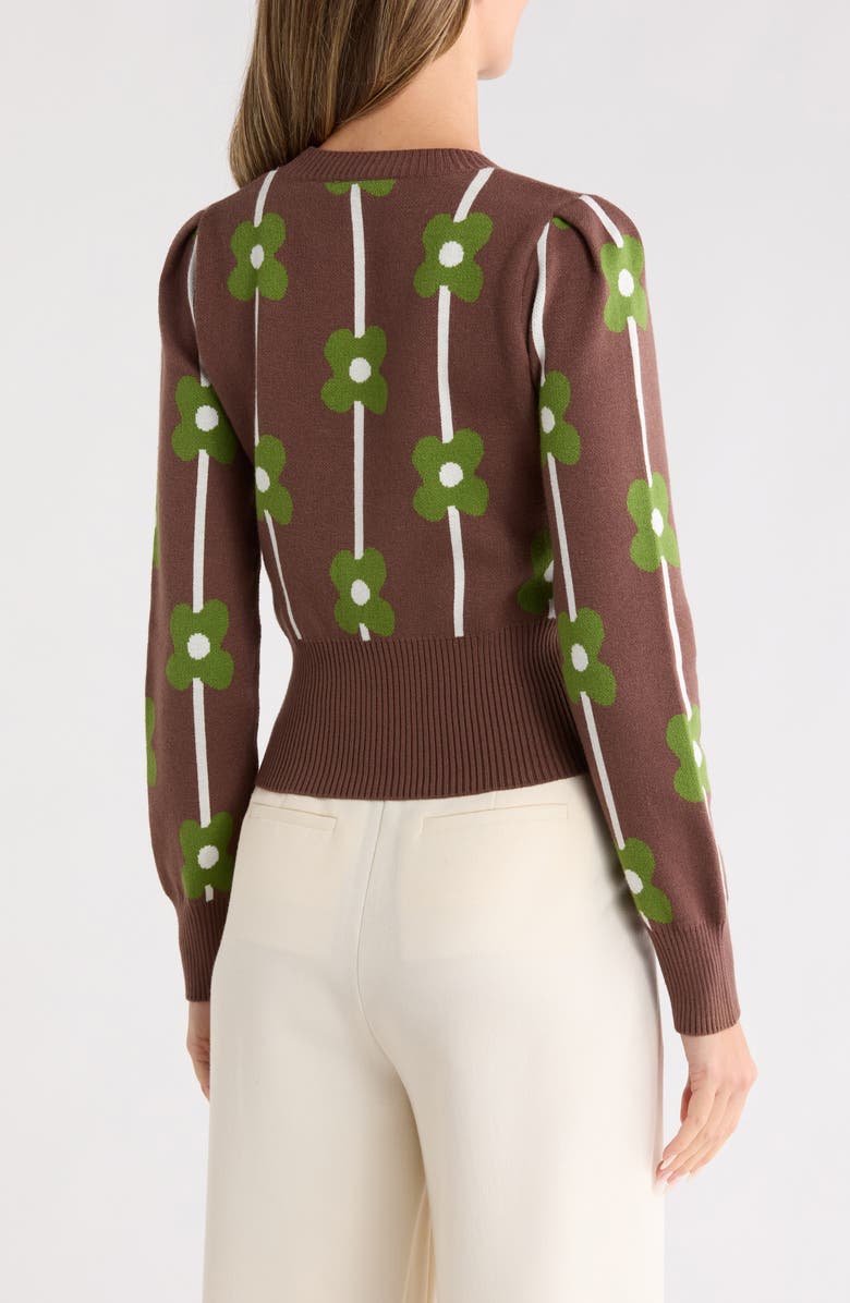 Ellen Tracy Floral Jacquard Sweater, Alternate, color, Brown