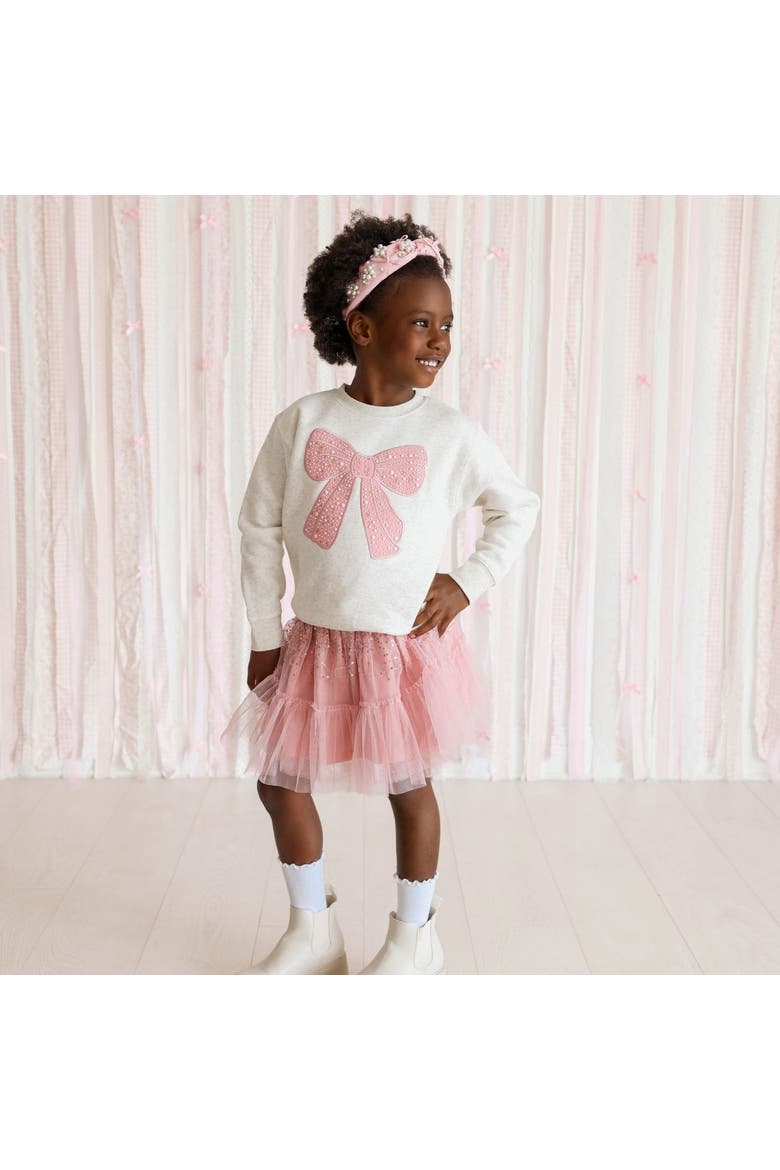 Rose Shimmer Bow Patch Sweatshirt (toddler, Little Kid & Big Kid), Alternate, color, Natural Heather