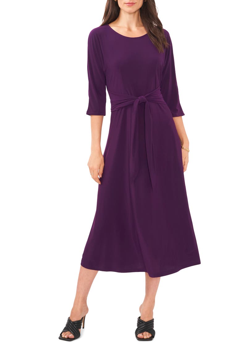 Tie Front Midi Dress, Main, color, LUXE PLUM 503