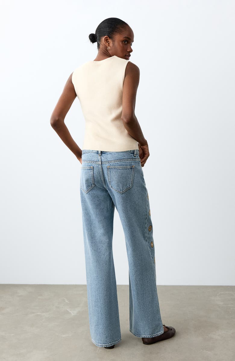 MANGO TEEN Embroidered Straight Leg Nonstretch Jeans, Alternate, color, Medium Blue