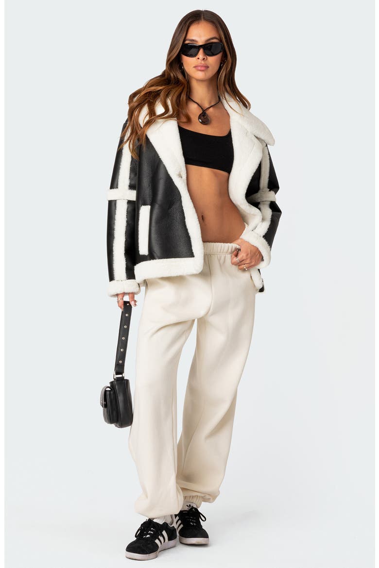 Rocki Oversize Faux Shearling Jacket, Alternate, color, BLACK