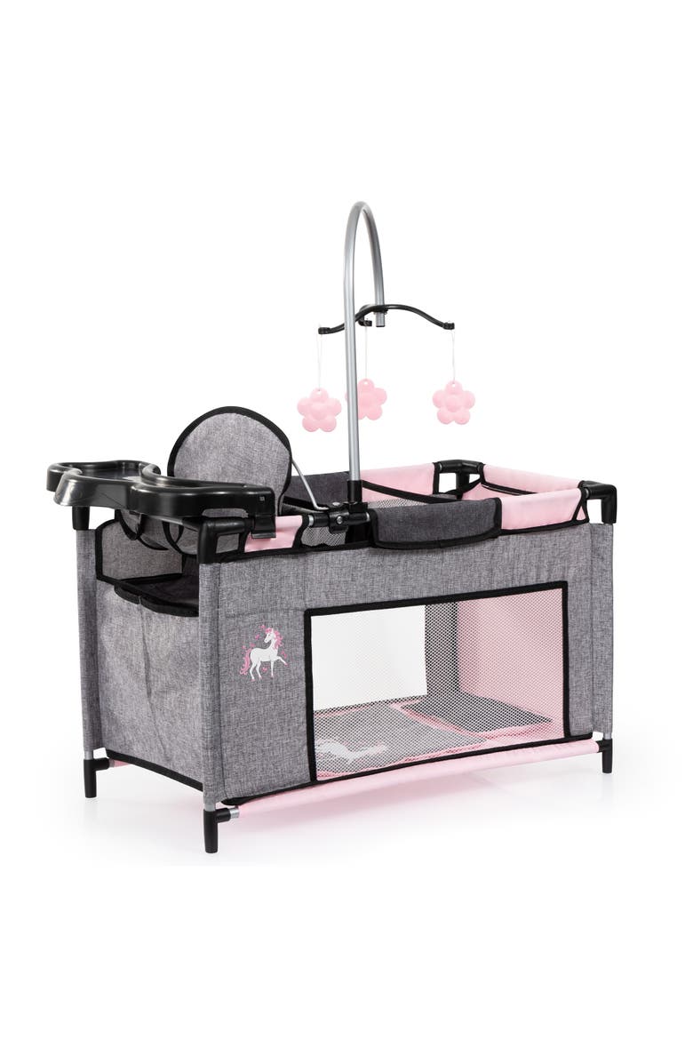 Multibed Playpen For Dolls Up To 18" With Highchair & Mobile, Main, color, Multicolored