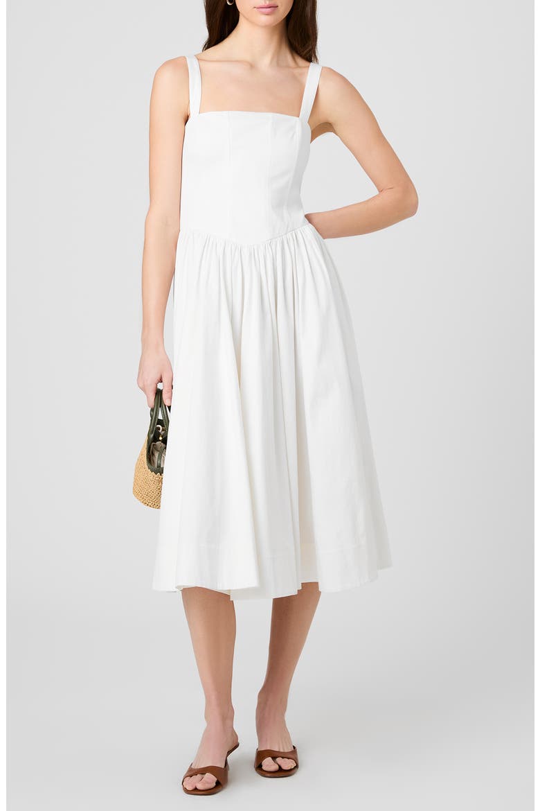 Fitted Bodice Cotton Blend Midi Dress, Alternate, color, SUMMER WHITE