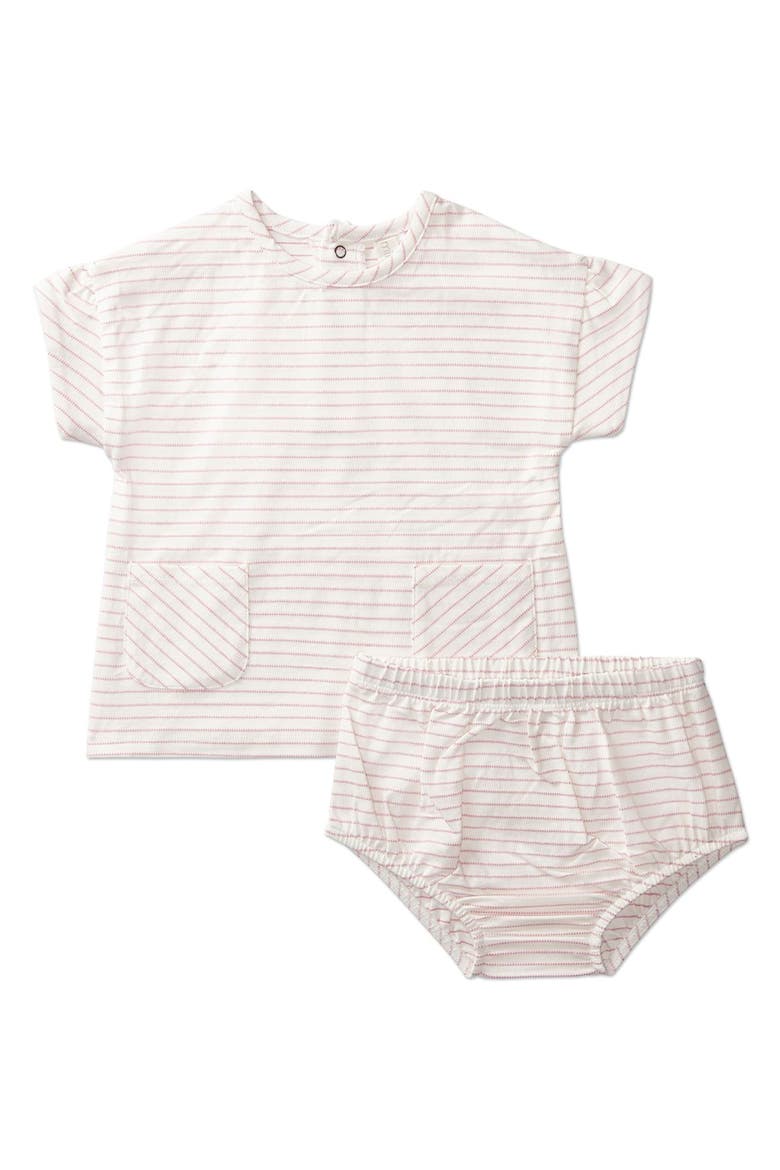 2 Piece Set Baby Girls "Tiny Stripe" Stretch Cotton Top and Bloomers, Main, color, Pink