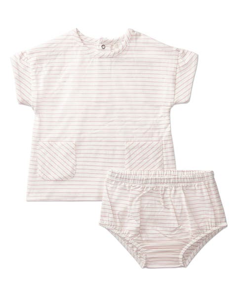 2 Piece Set Baby Girls "Tiny Stripe" Stretch Cotton Top and Bloomers