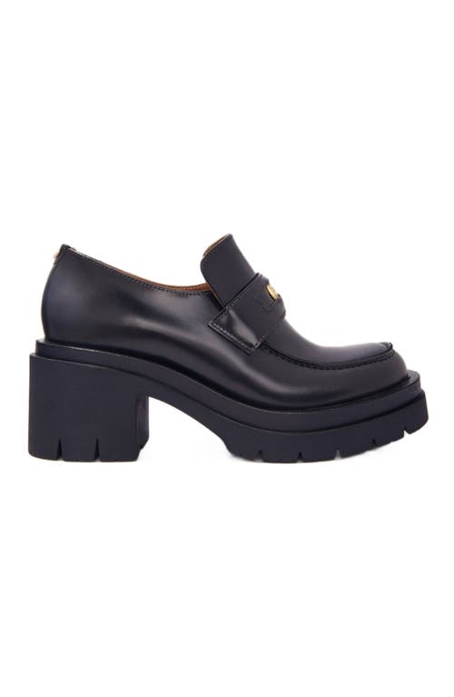 Maje Womens  Clover-embellished Slip-on Heeled Leather Loafers In Black