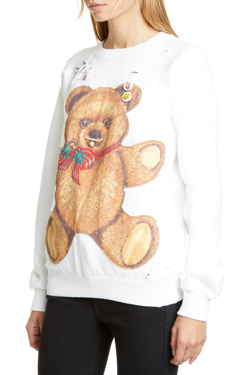 R13 Punk Teddy Bear Distressed Sweatshirt, Alternate, color,