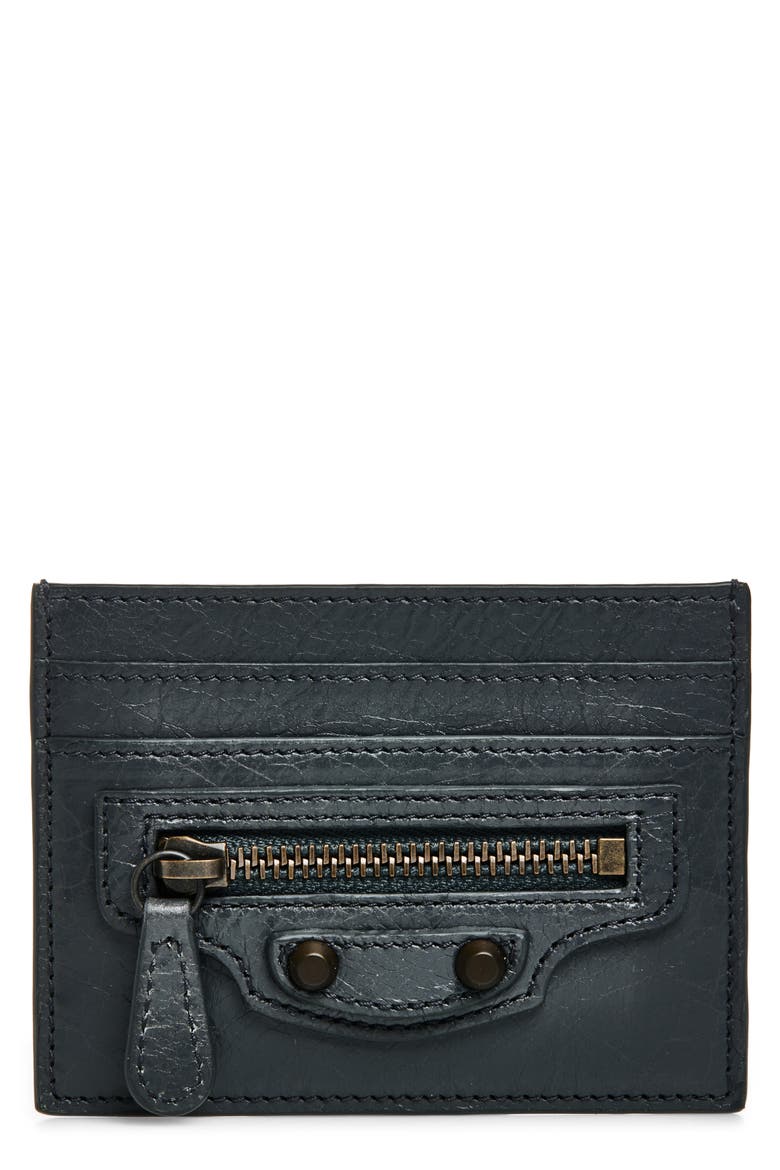 Le City Crackled Leather Card Case, Main, color, VOLCANIC ROCK