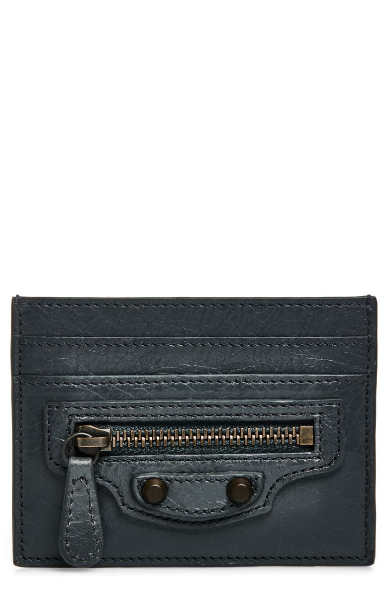 Balenciaga Le City Crackled Leather Card Case, Main, color, Volcanic Rock