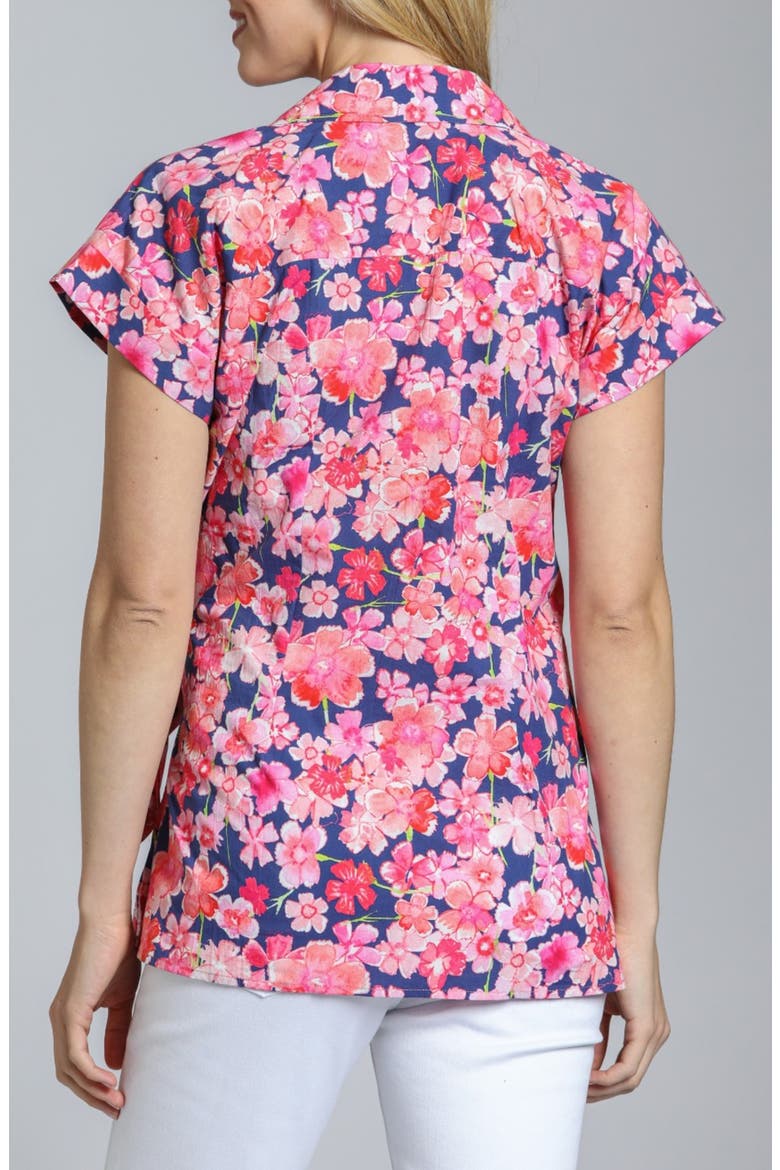 Floral Side Tie Cotton Button-Up Shirt, Alternate, color, BLUE/ PINK MULTI