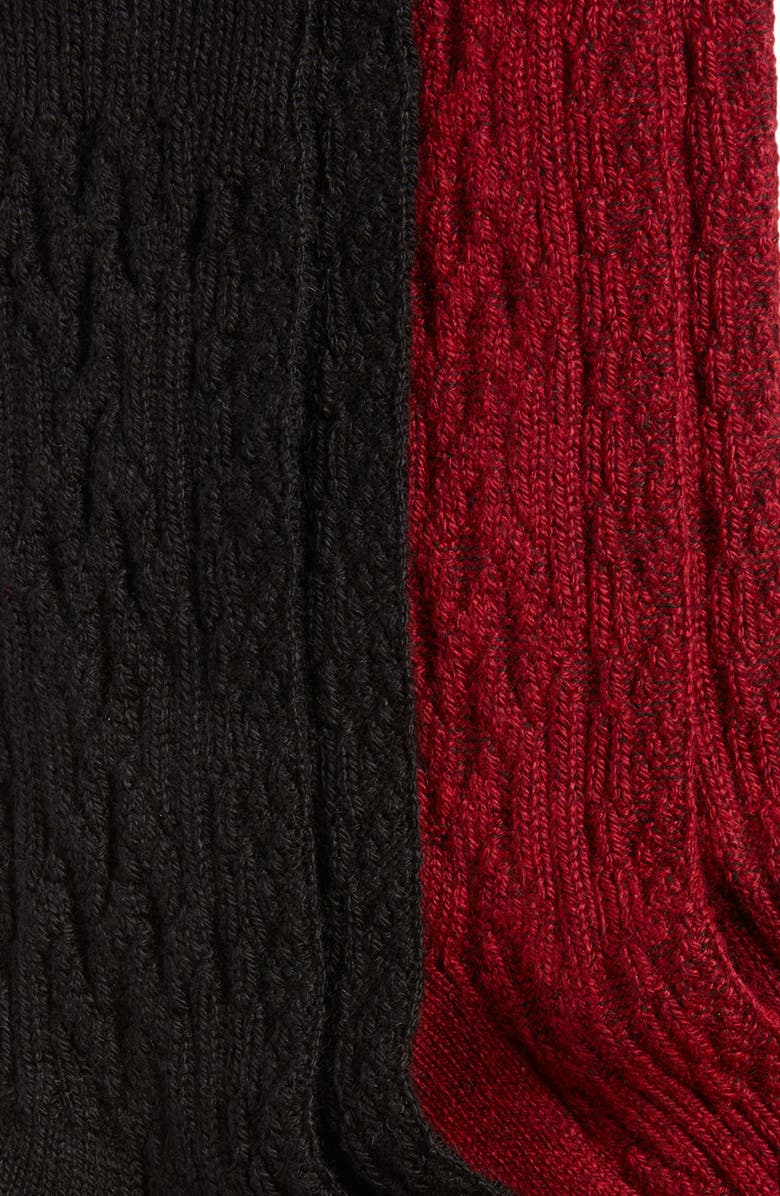 Hue Assorted 2-Pack Cable Crew Socks, Alternate, color, Black/ Burgundy Pack
