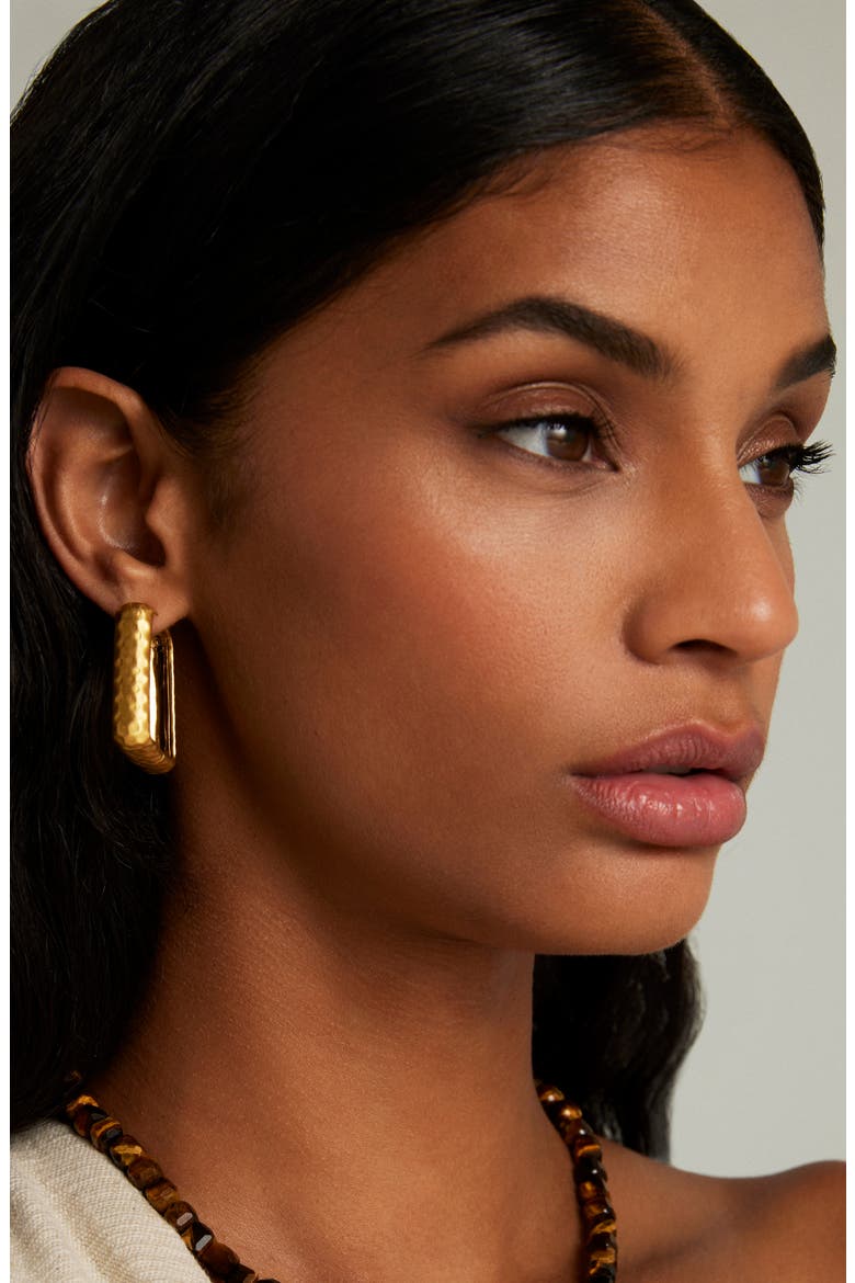 Nomad Hammered Square Hoop Earrings, Alternate, color, GOLD
