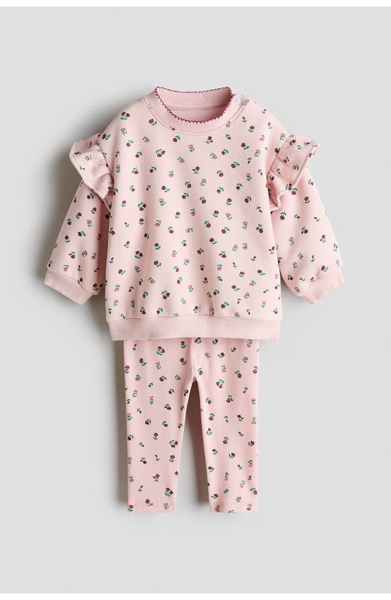H&M 2-piece sweatshirt and leggings set, Main, color, Light Pink/Floral