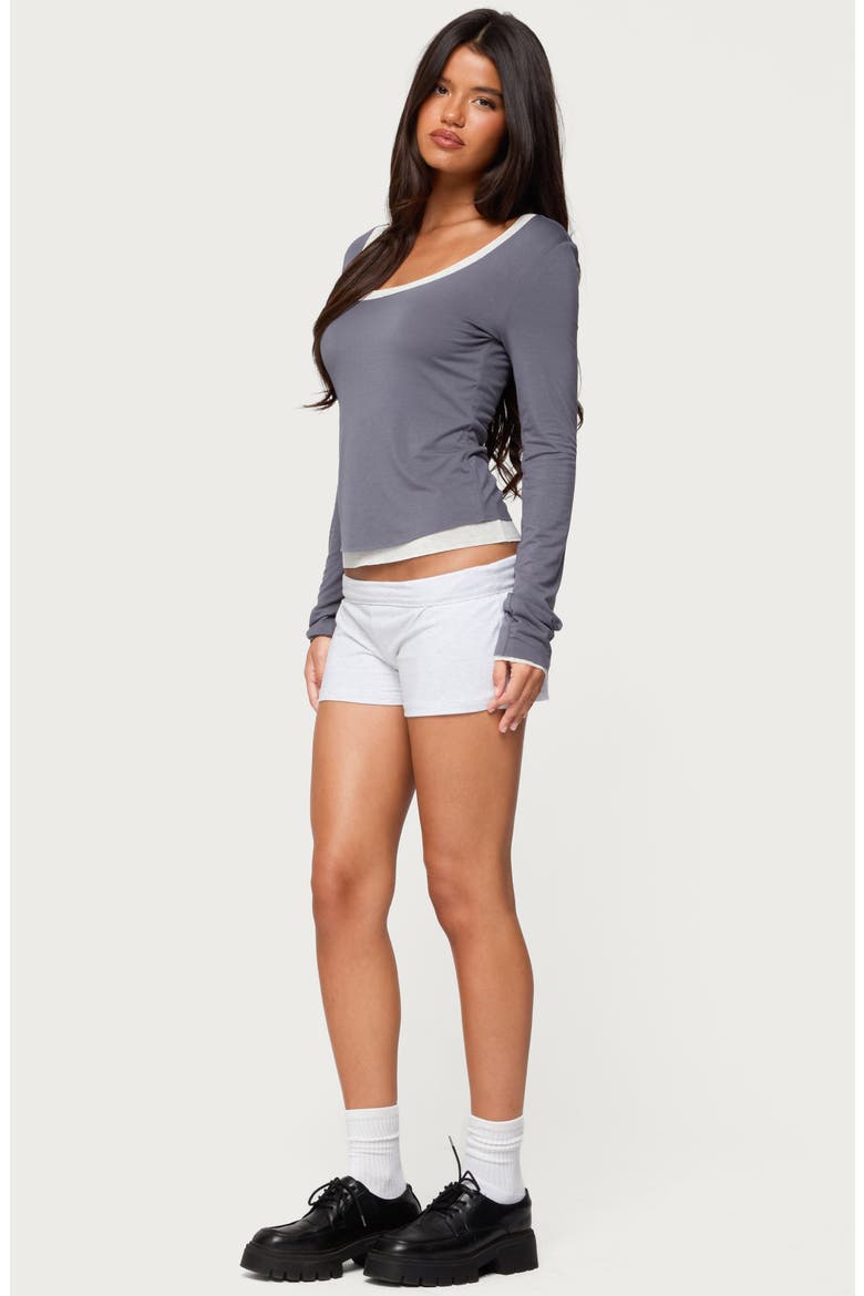 Contrast Trim Long Sleeve Crop T-Shirt, Alternate, color, NAVY