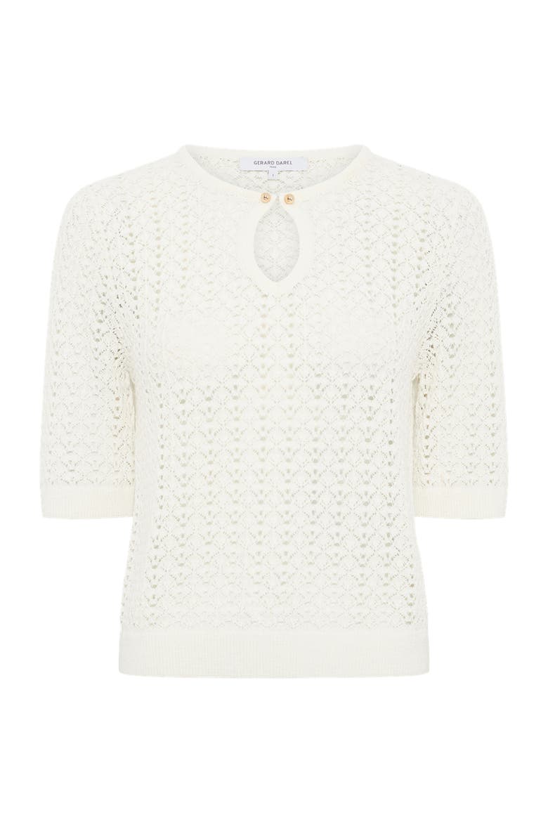 Lazare Keyhole Neck Crochet Knit Sweater, Alternate, color, Ecru