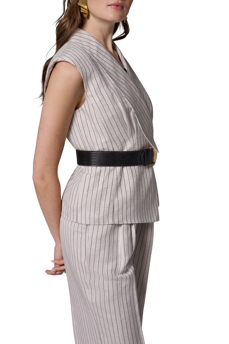 Belted Linen Blend Vest, Alternate, color, FLAX/ BLACK
