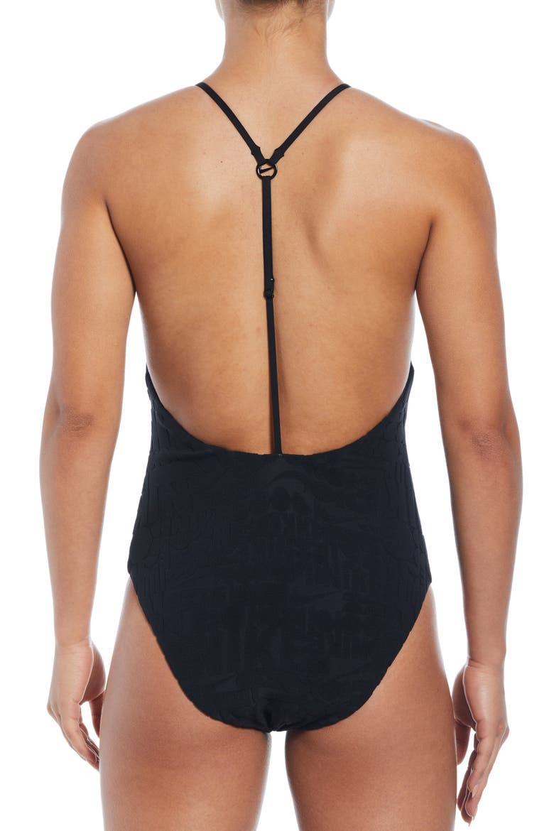 Retro Flow One-Piece Swimsuit, Alternate, color, BLACK