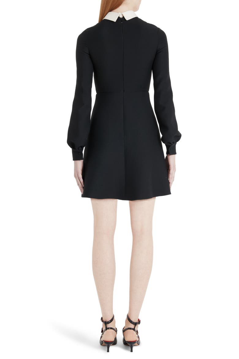 Butterfly Embroidered Long Sleeve Contrast Bib Minidress, Alternate, color, 0NA-BLACK/ IVORY