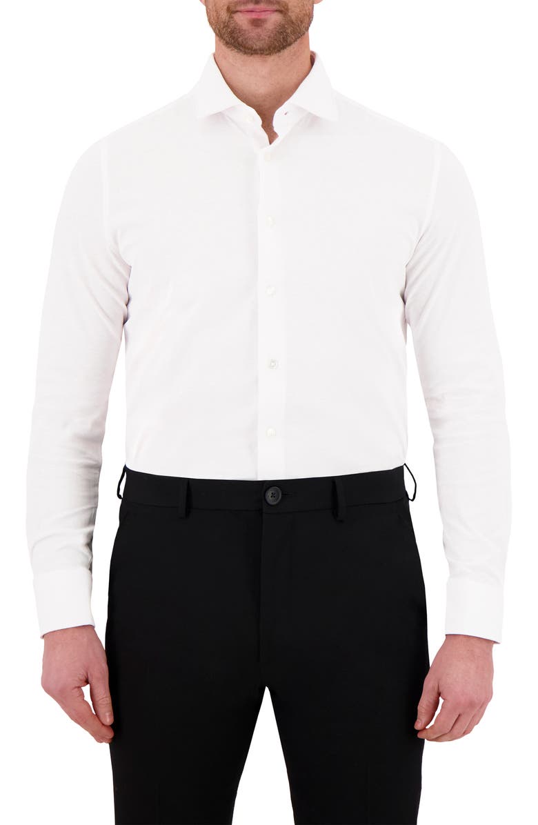 Victor Emmanuel Modern Fit Herringbone Print Comfort Stretch Knit Dress Shirt, Main, color, 