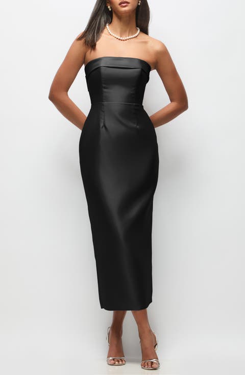 Annabelle Bow Back Strapless Satin Column Dress