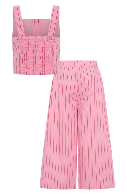 Tiny Tribe Kids' Lolly Stripe Cotton Crop Tank & Wide Leg Pants Set In Pink