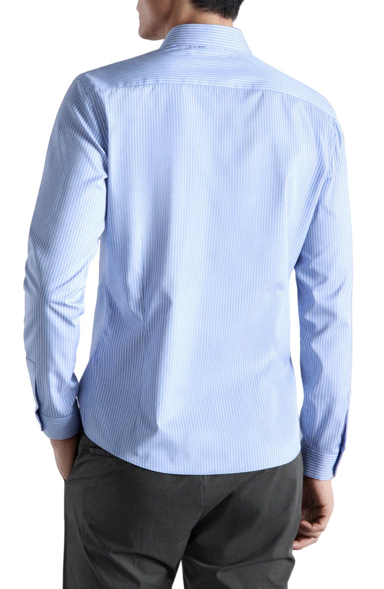 MANGO Slim Fit Non-Iron Stripe Button-Up Shirt, Alternate, color, Sky Blue