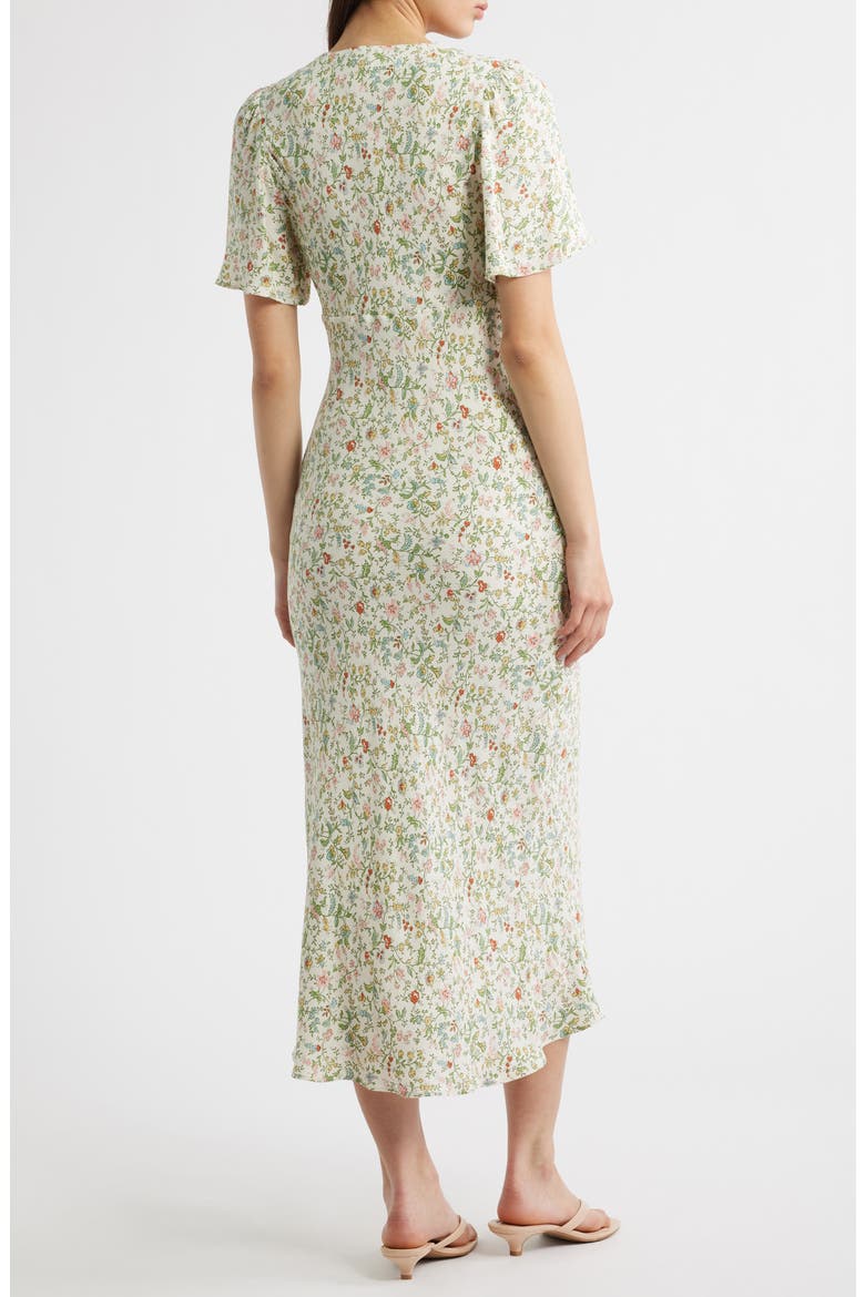 reformation floral print midi dress Reformation Gloria floral-print puff-sleeve Midi Dress | Yellow