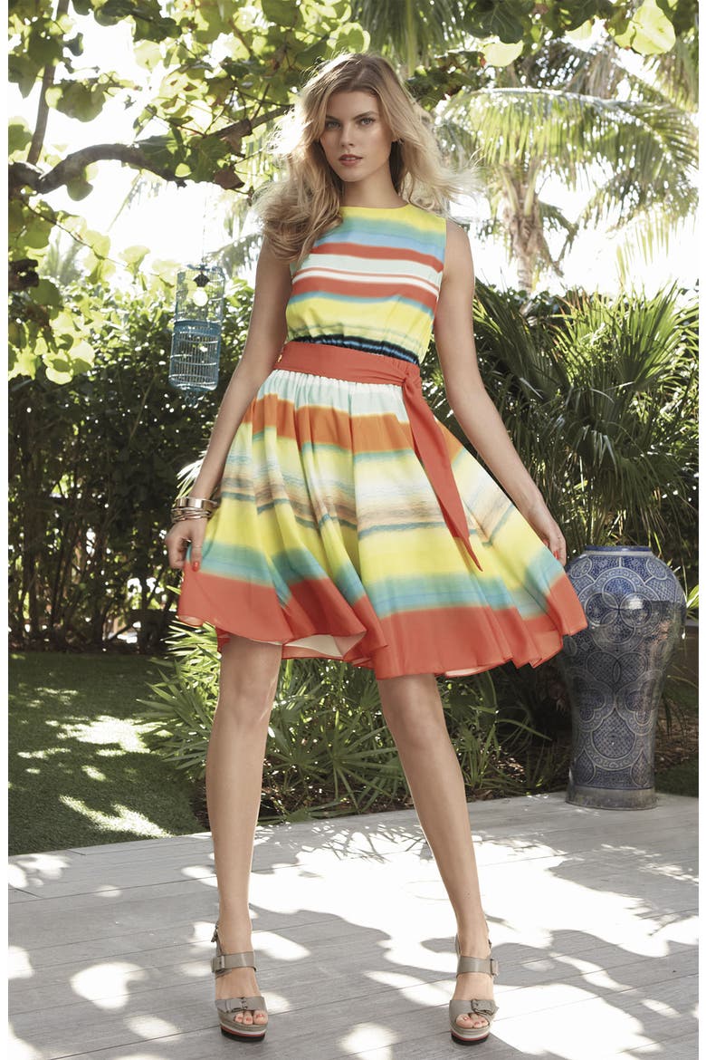 'Sunset Stripe' Full Skirt Dress, Alternate, color, TANGERINE