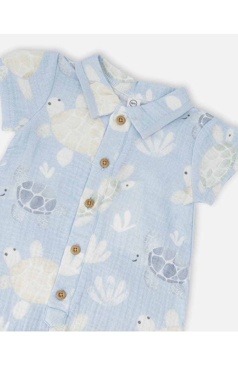 Deux par Deux Muslin Turtle Print Romper, Alternate, color, Blue Turtle Print