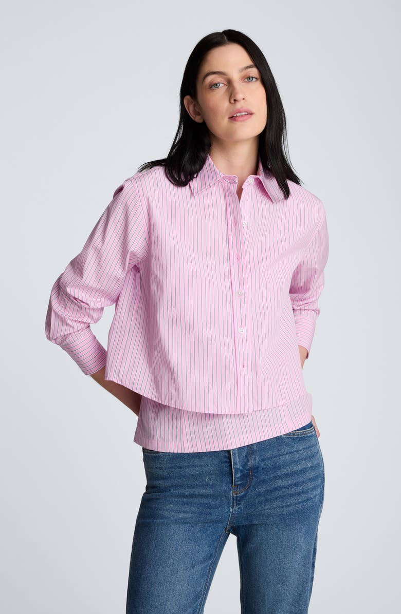 Kenneth Cole Button-Up Stripe Crop Shirt, Alternate, color,