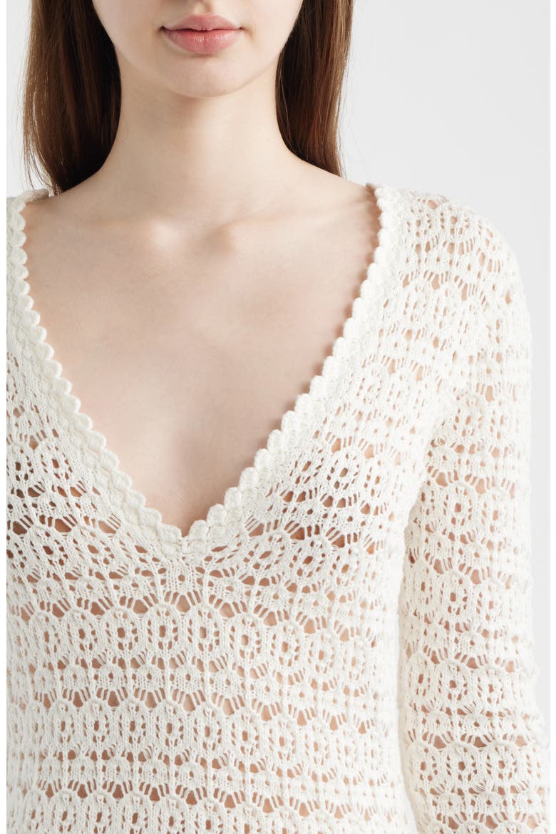 Vespa Long Sleeve Cotton Crochet Minidress, Alternate, color, COCONUT BREEZE