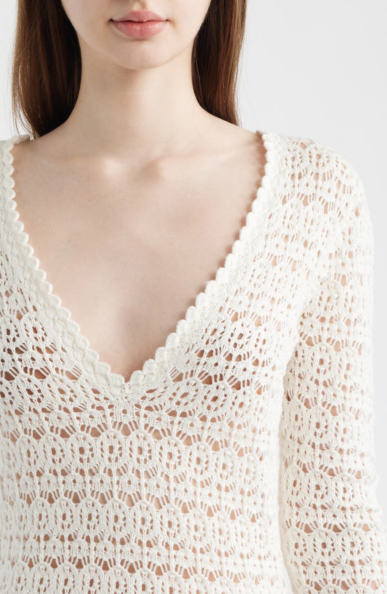 LoveShackFancy Vespa Long Sleeve Cotton Crochet Minidress, Alternate, color, Coconut Breeze