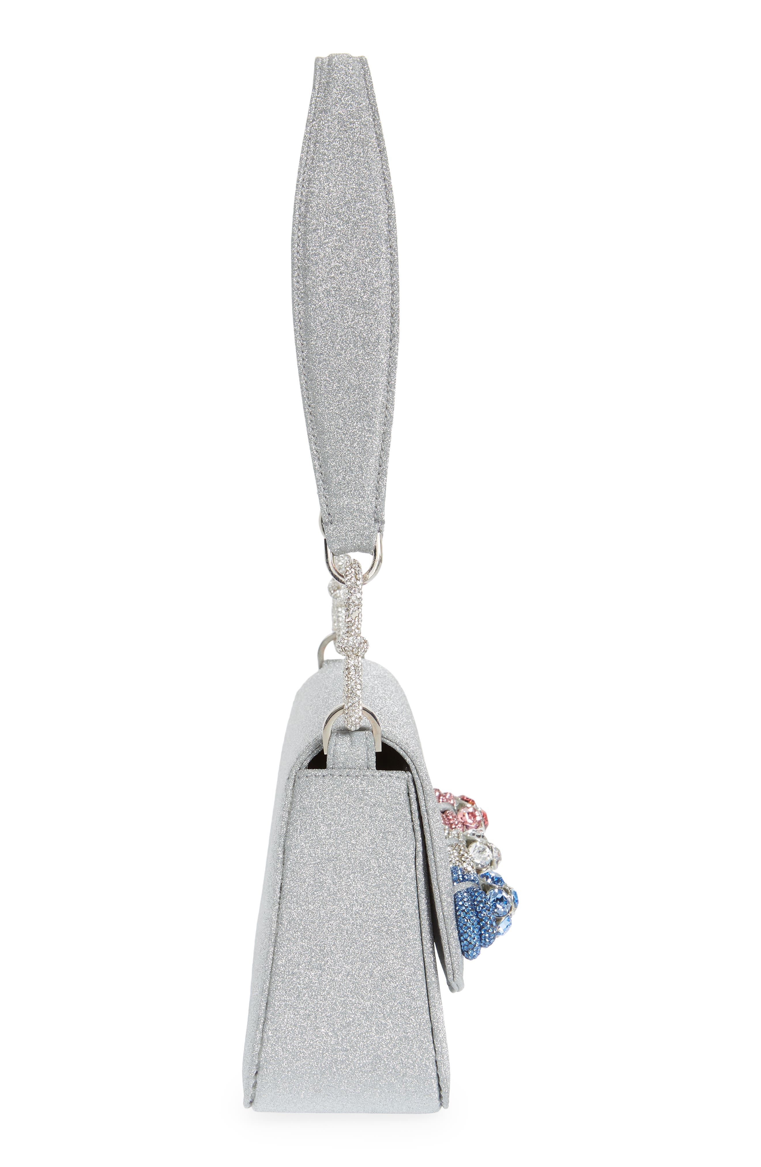Large Triple Bow Glitter Shoulder Bag, Alternate, color, SILVER