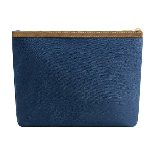 True Religion Trapezoid Zip Cosmetic Bag With Exterior Zip Pocket, Gold Hardware