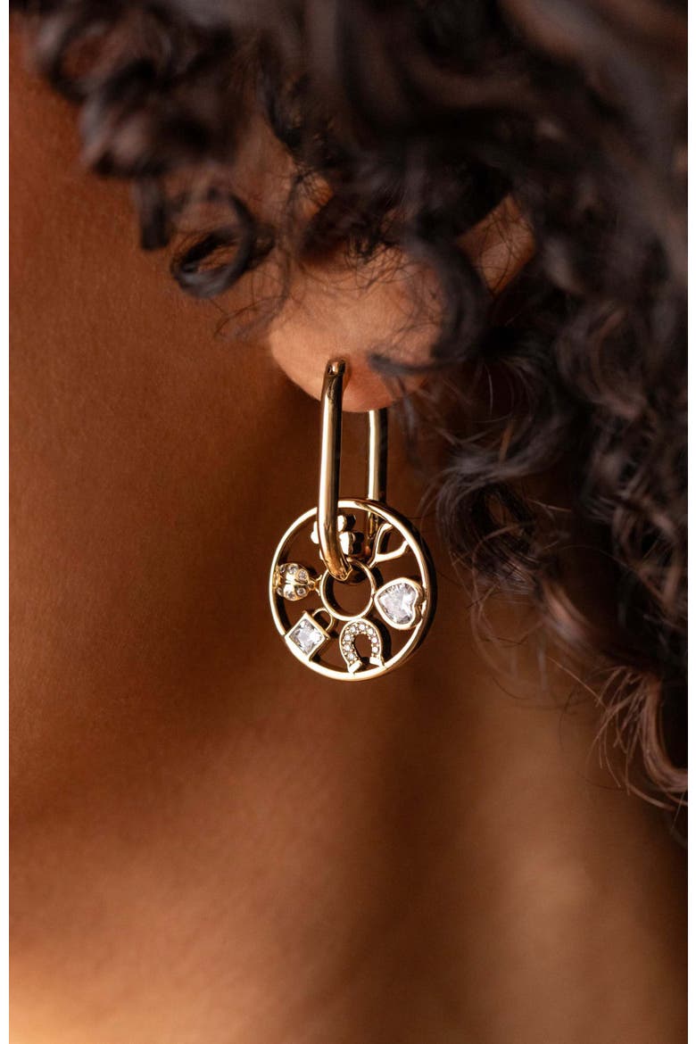 Love Luck Wheel Hoop Earrings, Alternate, color, Gold