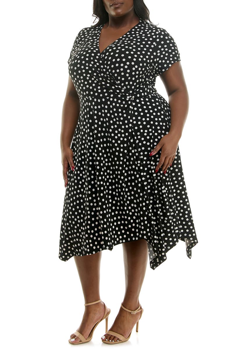 Nina Leonard Asymmetric Midi Dress, Alternate, color, Black/ Vanilla Ice